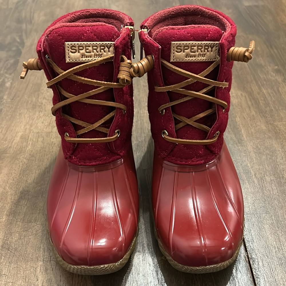 Sperry Saltwater Quilted Waterproof Rain Duck Boot Red 5
